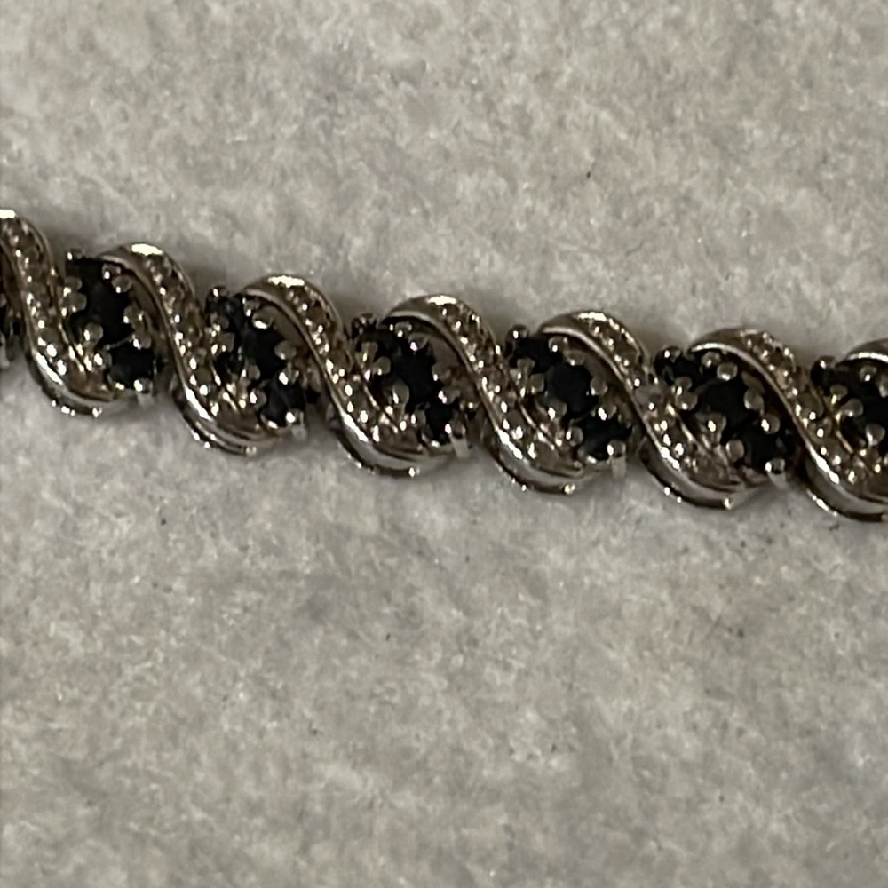 925 Sterling Silver Blue Sapphire & Diamond Tennis Bracelet NOWT🦋 - Picture 4 of 9